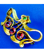 Art Deco Red Spinel Demantoid Garnet Nouveau Brooch SOLID 14K GOLD Antiq... - $4,745.25