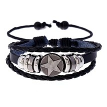 Men&#39;s Unisex Multi-layer Star Leather Bracelet Braided Beaded Wristband Bangle - £8.51 GBP