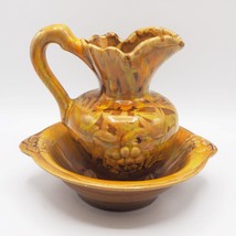 California Pottery 1108 Orange Drip Glaze Studio Pottery Pitcher Bowl Set - $132.39