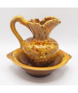 California Pottery 1108 Orange Drip Glaze Studio Pottery Pitcher Bowl Set - £103.86 GBP