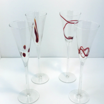 Vintage Pier 1 -Set of 4 - Red Swirl Line Flute Glass - £27.12 GBP
