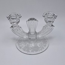 Tiffin Franciscan Etch Clear Glass Etched Double Light Candlestick Holder - £31.14 GBP