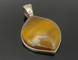 925 Sterling Silver - Vintage Tiger&#39;s Eye Shiny Smooth Drop Pendant - PT9861 - £57.81 GBP