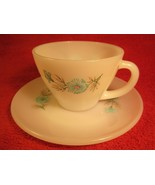 FIRE KING Coffee Cup &amp; Saucer FLORAL Blue Flowers PREMIUM 8 oz [Z183] - £4.99 GBP