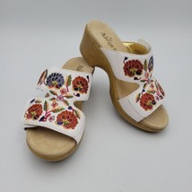 Alegria Linn Embroidered Floral Clog Leather Sandals Size US 9 White - £23.08 GBP
