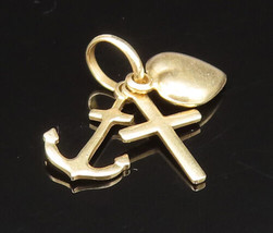 14K GOLD - Vintage Religious Cross Love Heart &amp; Anchor Charm Pendant - GP383 - £98.14 GBP