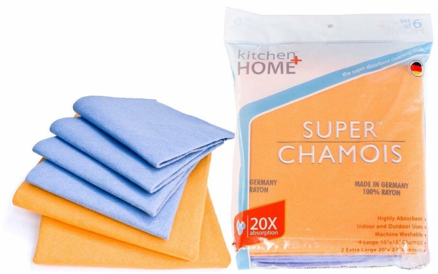 Primary image for Shammy Towels - Super Absorbent German Chamois Drying Washing Cloths - XL 4 Pack