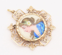 10K GOLD Vintage Pendant Victorian Enameled Royal Female Figure Painting... - $647.38