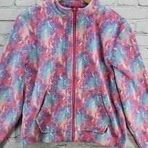 Eddie Bauer Fleece Jacket Girls Sz 14-16 Tie Dye Pink Purple Zip Up Flaw  - £15.59 GBP