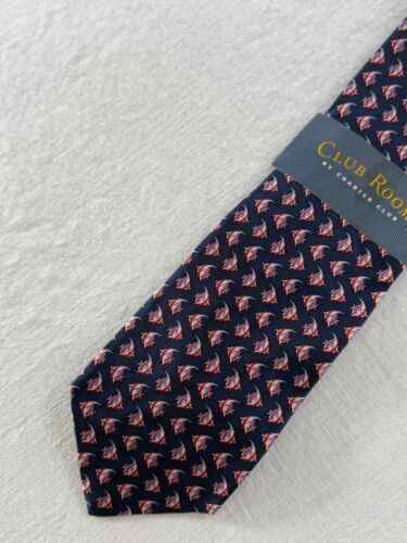 NEW Club Room Men’s Silk Tie Navy Blue With Angel Fish Tropical NWT - $19.77