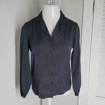 Classic Lady Button Up Collared Shirt ~ Sz 14 ~ Black  ~ Long Sleeve - $22.49