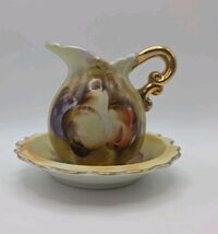 Mini Pitcher &amp; Bowl Set Japan Fruit Golden Pear Apple Grapes Vintage  - $13.51