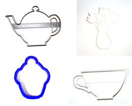 Tea Party British Tradition Bridal Shower Set Of 4 Cookie Cutters USA PR1057 - £5.50 GBP