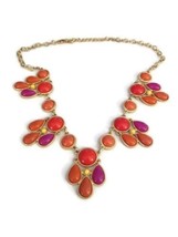 Orange Purple Gold Tone Statement Teardrop Bib Necklace - £12.36 GBP