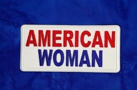 American Woman Red White &amp; Blue Iron On Sew On Embroidered Patch 3 1/2&quot;x1 1/2 &quot; - £3.98 GBP