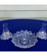 Vtg Federal Glass Petal clear 2 sm votive candle lanterns &amp; 8"  bowl con... - $28.70