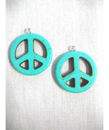 HIPPIE PEACE SIGN SYMBOL TURQUOISE BLUE HOWLITE GEMSTONE DANGLING PAIR E... - $9.99