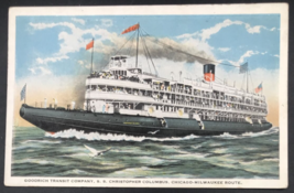 VTG SS Christopher Columbus Chicago Milwaukee Route Postcard Steamship Goodrich - £7.58 GBP
