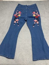 Shein LUNE Jeans Plus Curve 1X Floral Embroidery Back Strecthy Flare Leg Denim - £12.54 GBP