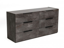 61" Grey Faux Marble Solid Manufactured Wood Six Drawer Double Dresser - $34,528.58 MXN