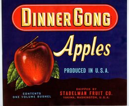 Dinner Gong Apple Fruit Crate Label Original Vintage 1950's Stadelman Fr... - $5.66