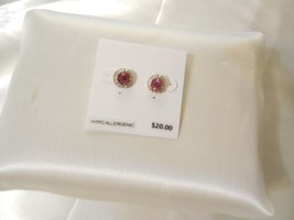 Department Store 3/8&quot; Gold Tone Pave Dark Pink Stud Earrings L306 - $7.67