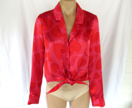 Bailey 44 top blouse tie front Revolve Red Medium hearts satin feel long... - £19.36 GBP