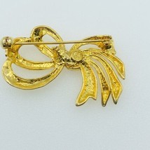 Swarovski Bow Ribbons Pin Brooch Gold Tone Embellished with Crystals  - $14.52