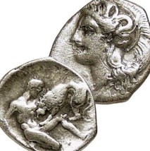 ATHENA Rare head Left/HERAKLES wrestling Nemean Lion Silver Coin Diobol ... - $312.55