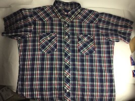 Wrangler Western 100% Cotton Blue Plaid Pearl Snap Short Sleeve Shirt Si... - $15.58