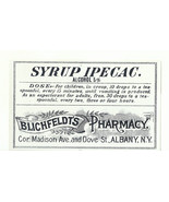 1 Vintage Pharmacy Label SYRUP IPECAC Blitchfeldt&#39;s Pharmacy Albany New ... - $55.84 CAD