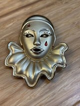 Vintage Gold Tone Clown Brooch Pin Pierrot Harlequin Estate Jewelry Find... - $11.88