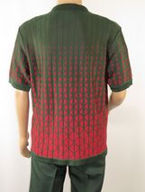 Men Silversilk 2pc walking leisure suit Italian woven knits 3115 Green Red image 5