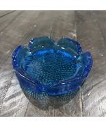 Anchor Hocking Ashtray Sapphire Blue Lotus Flower Pebbled Vtg MCM Glass ... - $33.83 CAD