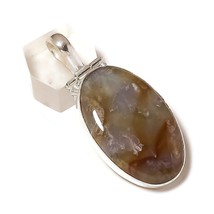 Natural Cabochon Oval Agate Polished Gemstone 925Silver Overlay Handmade Pendant - £7.92 GBP
