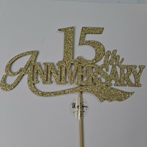 15th Anniversary Wedding Cake Topper Gold Sparkle - $9.90