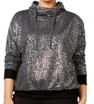 Material Girl Womens Metallic Splatter Hoodie Color-Charcoal Size-1X - £42.69 GBP