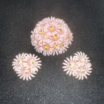 Pink Flower Bouget Vintage Brooch and Earrings Set Fun Pretty Statement - £19.54 GBP