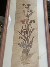 Vtg Framed Pressed Flowers- Handmade-Simple  Pink Wood Frame- 18”H X  7” W - £11.18 GBP