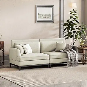 Merax Upholstered Country Style Sofa with Wooden Legs and Two Throw Pill... - $1,065.99