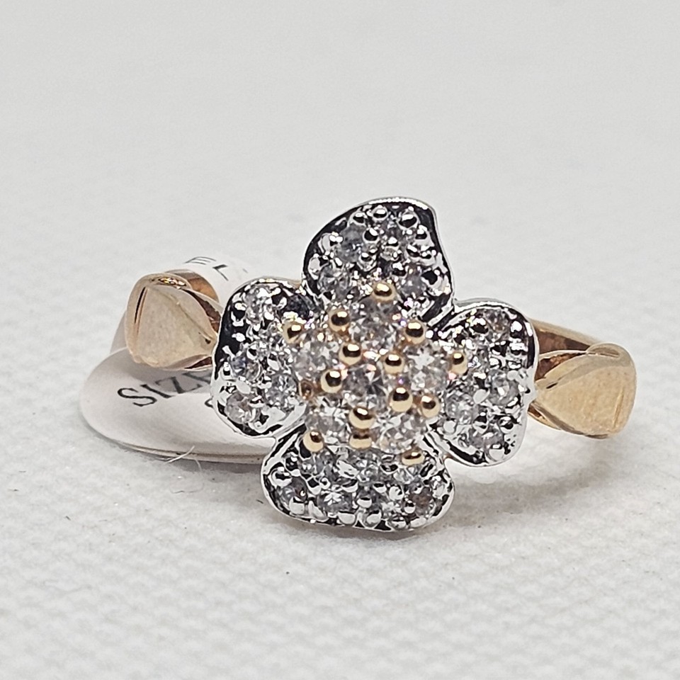 18k Yellow Gold Plated Ring CZ Flower New Old Stock With Tag Sz 9 Cubic ... - $29.99