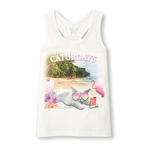 The Children's Place Girls' Tank Top WHITE 97622 M (7/8) Caturdays - $11.99