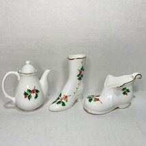 Vintage Bone China Miniatures Boot, Shoe Teapot Holly and Berries - $10.00