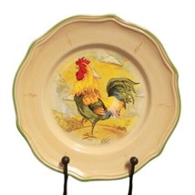 Gibson Designs ROYAL ROOSTER Dinner Plate Hand Painted 11&quot;D Scalloped Green Trim - £11.25 GBP