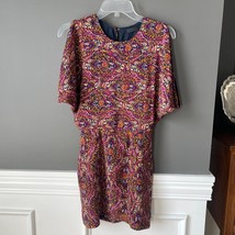 Wren Open Back Kimono Sleeve Round Neck Boho Pattern Silk Mini Dress Siz... - $17.99