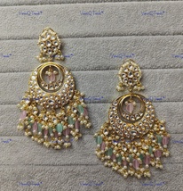 VeronuiQ Trends-Beautiful Multicolorl Beads Gold Plated Polki Chandbali Earrings - £110.12 GBP