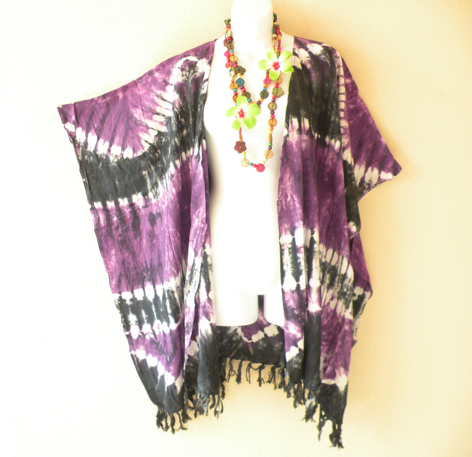 CB317 Blue Floral Women Rayon Batik Plus Cover Up Open Duster Cardigan -... - $24.90