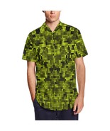 Yellow Pixelate Geometry Men&#39;s Short Sleeve Shirt With Lapel Collar - $59.76 CAD
