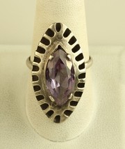 Vintage Mexico Sterling Silver Filigree Marquis Amethyst Ring size 10 - £63.32 GBP