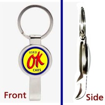 retro OK Used Cars sign Pennant or Keychain silver tone secret bottle op... - £10.56 GBP